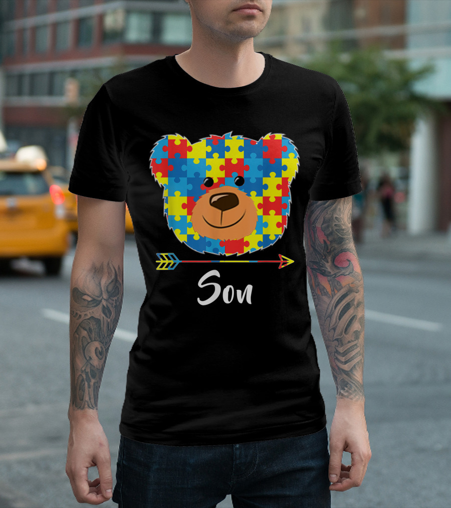 Son Bear Puzzle Face Autism Awareness T-Shirt