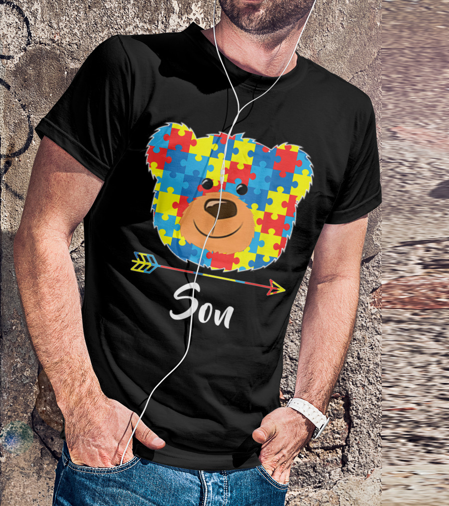 Son Bear Puzzle Face Autism Awareness T-Shirt