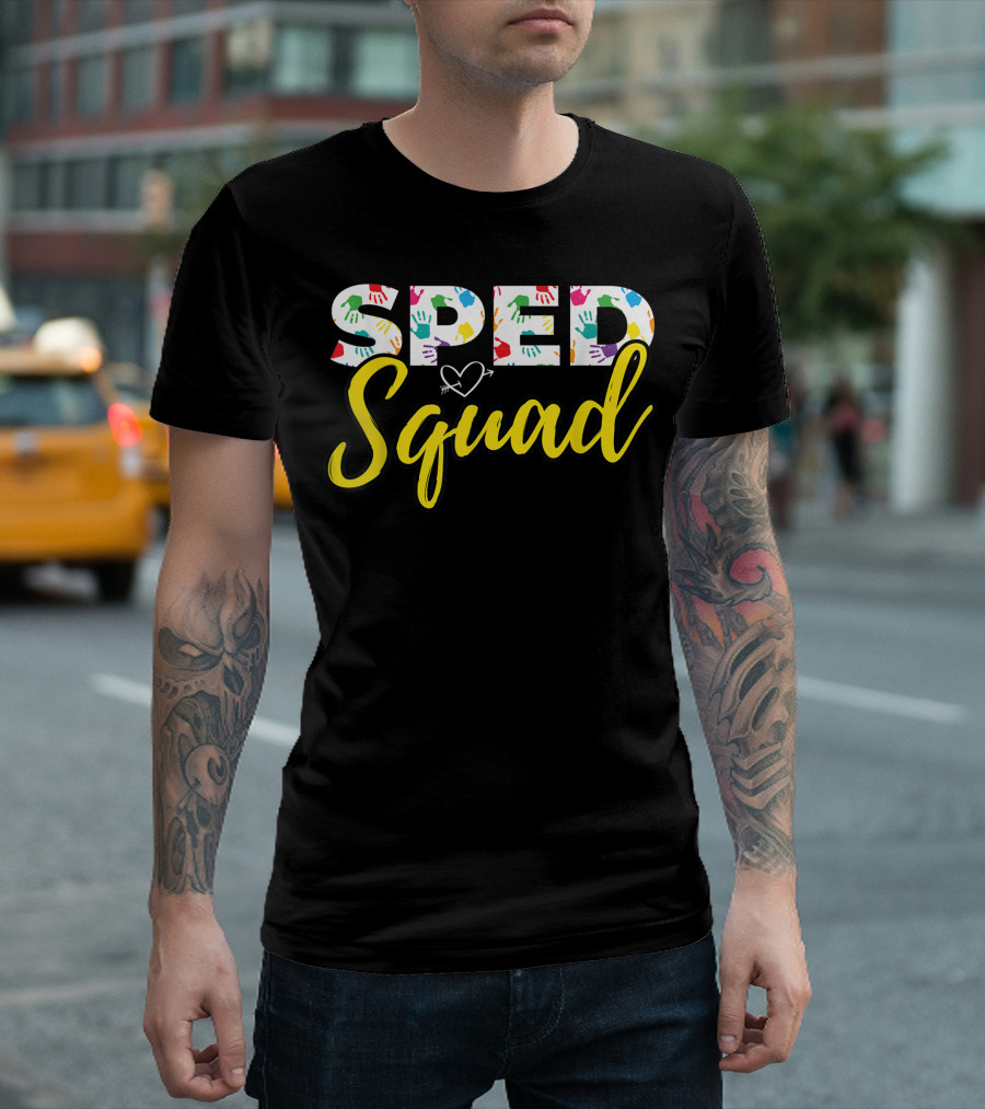 SPED Squad Colorful Handprints With Heart Arrow T-Shirt