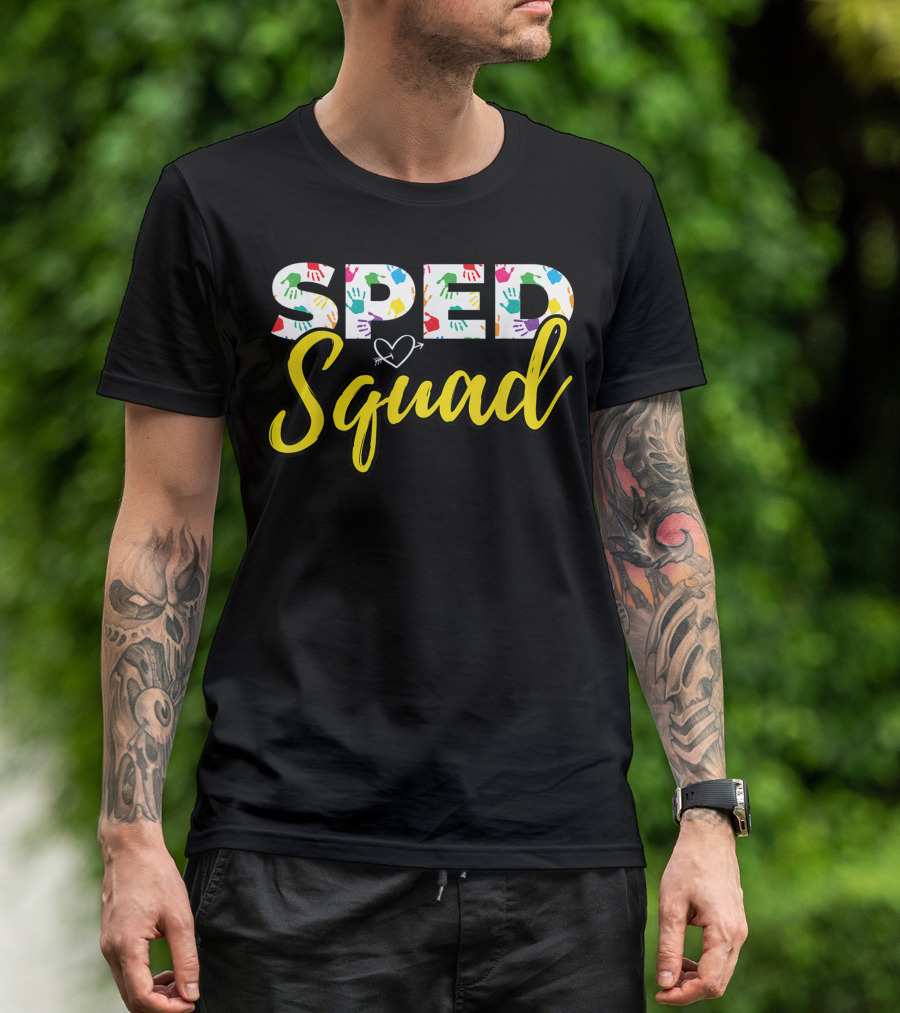 SPED Squad Colorful Handprints With Heart Arrow T-Shirt