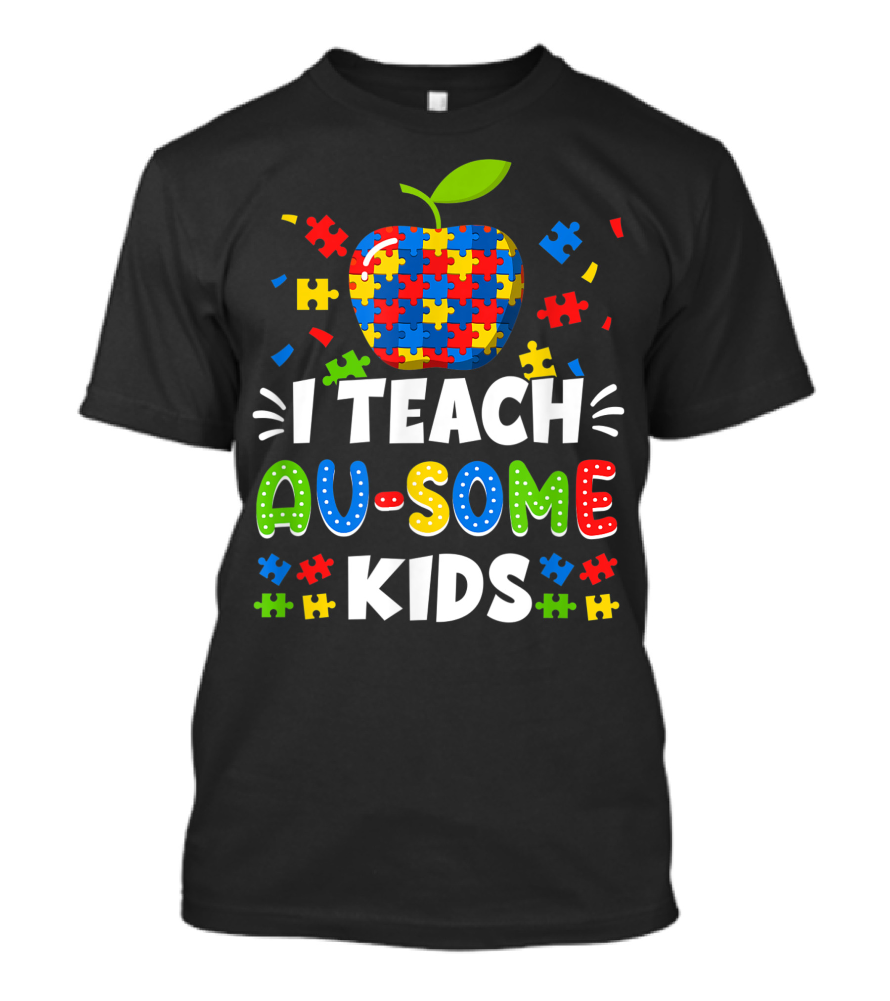 I Teach Au-Some Kids Rainbow Puzzle Apple T-Shirt