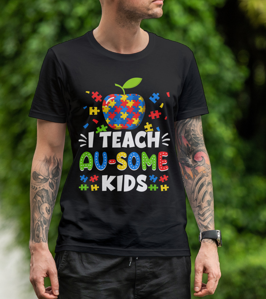 I Teach Au-Some Kids Rainbow Puzzle Apple T-Shirt