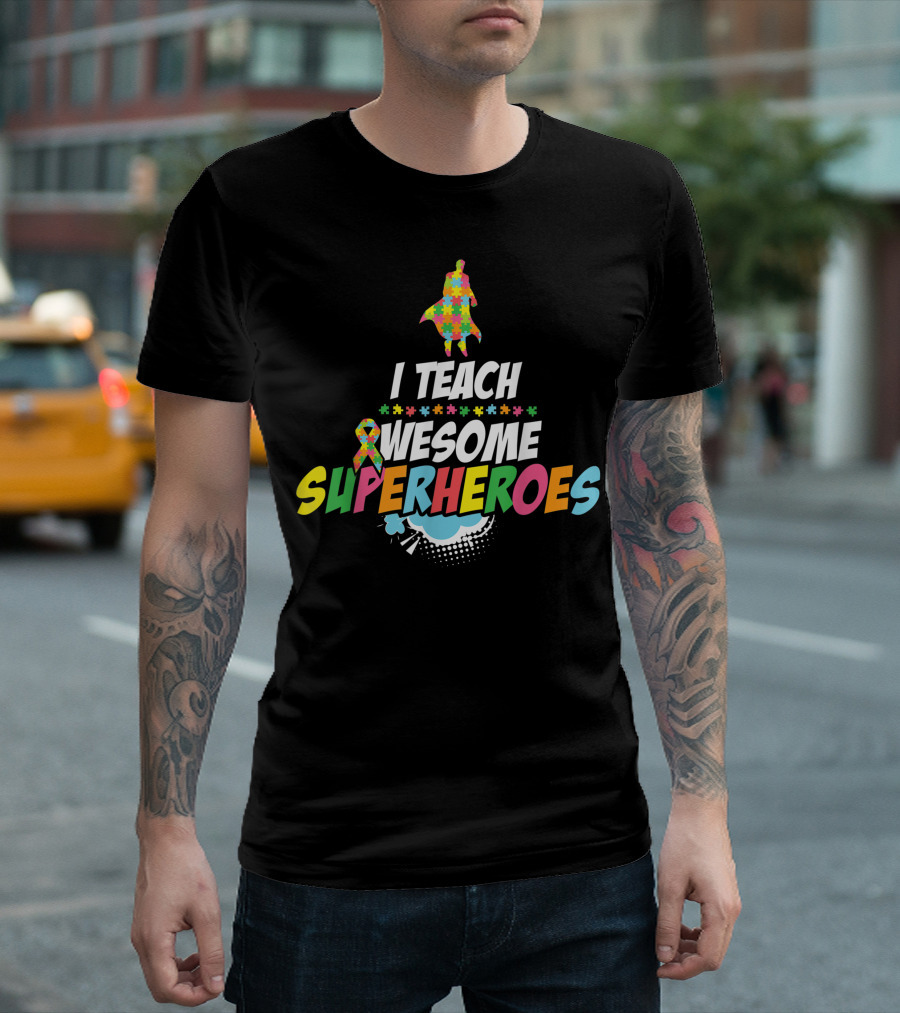 Sped Special Education I Teach Awesome Superheroes Puzzle Ribbon Hero T-Shirt