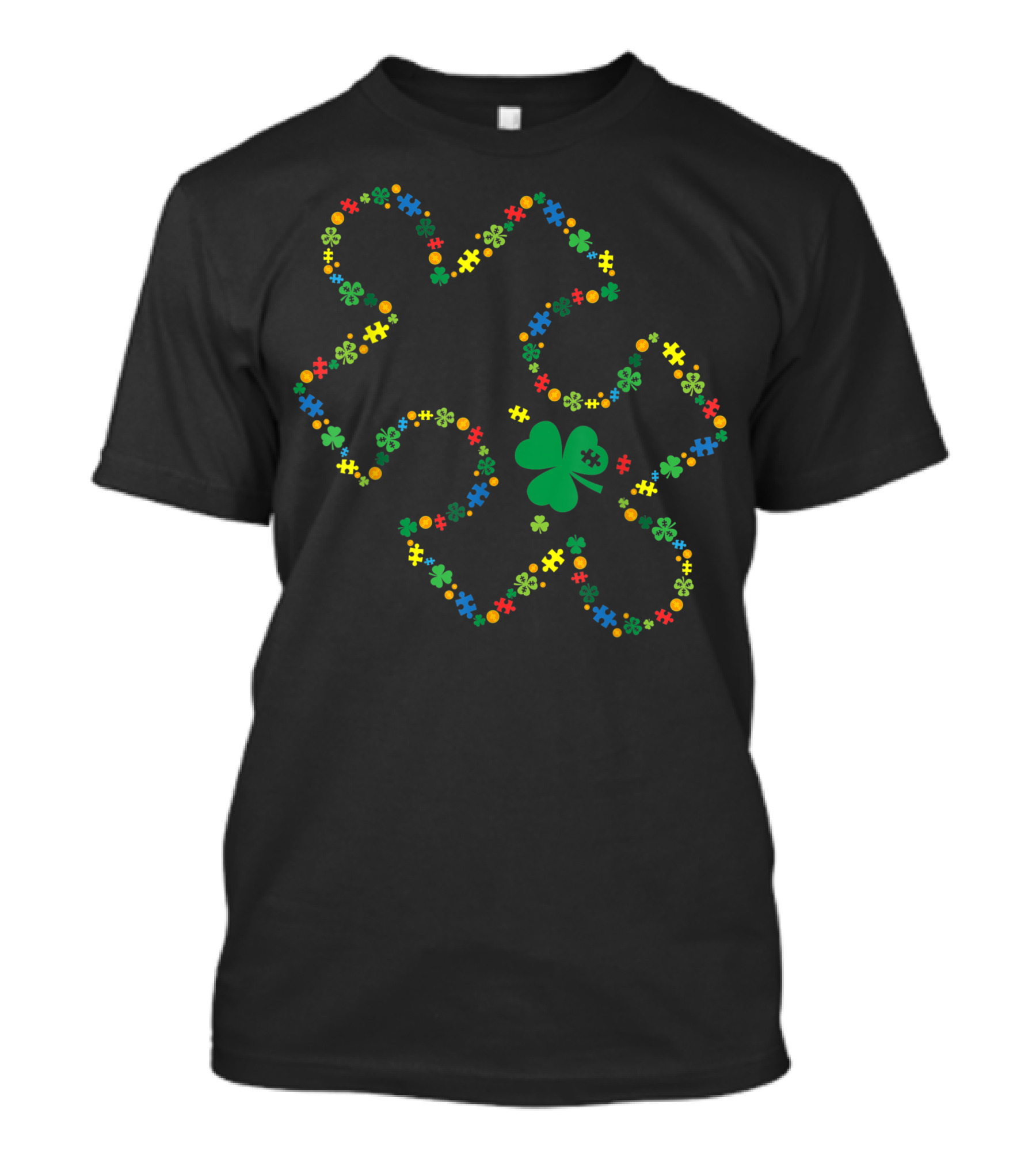 St Patricks Day Puzzle Piece Shamrock Autism Awareness Clover Multicolor T-Shirt