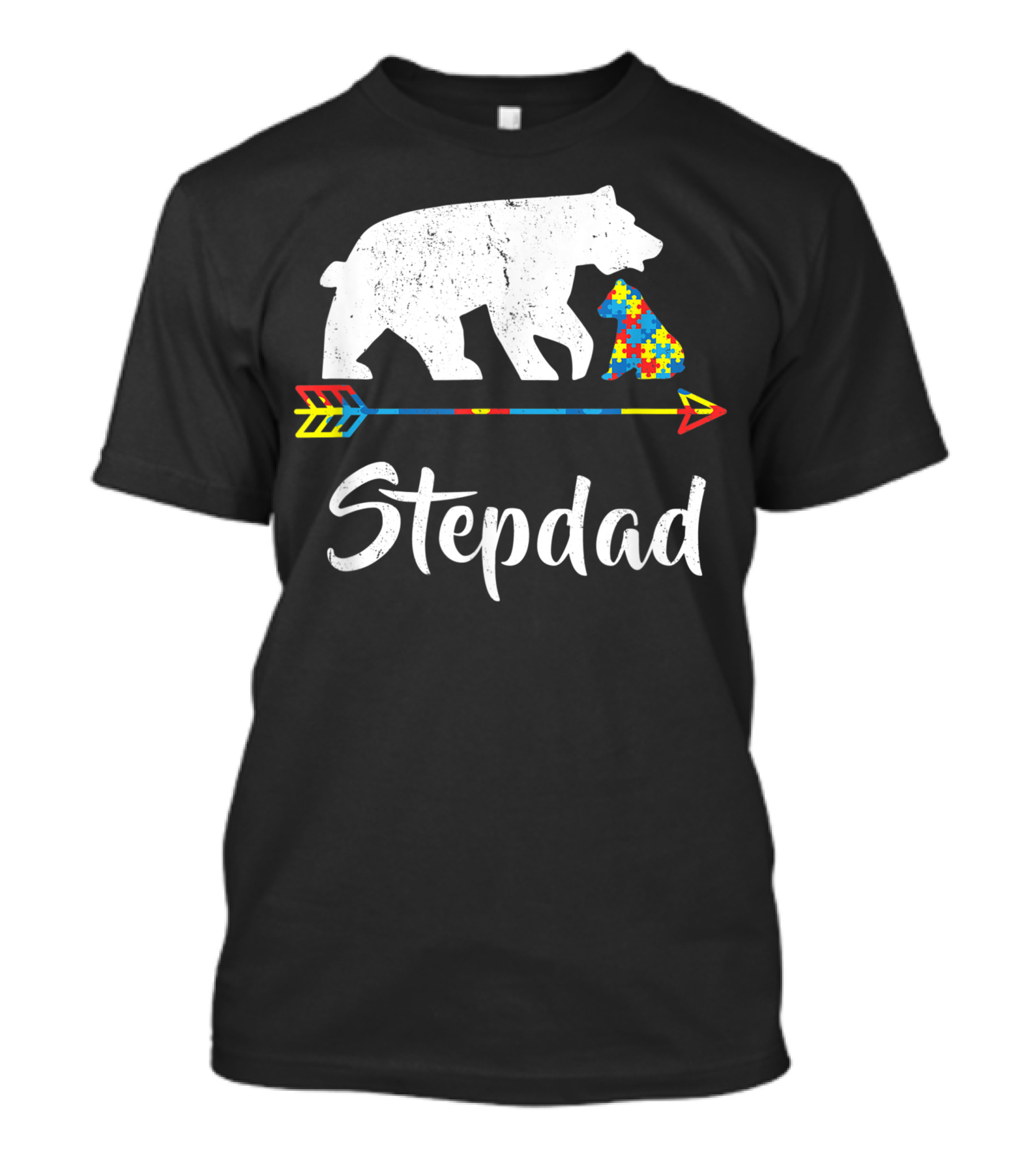 Stepdad Bear With Autism Awareness Puzzle Piece Arrow T-Shirt