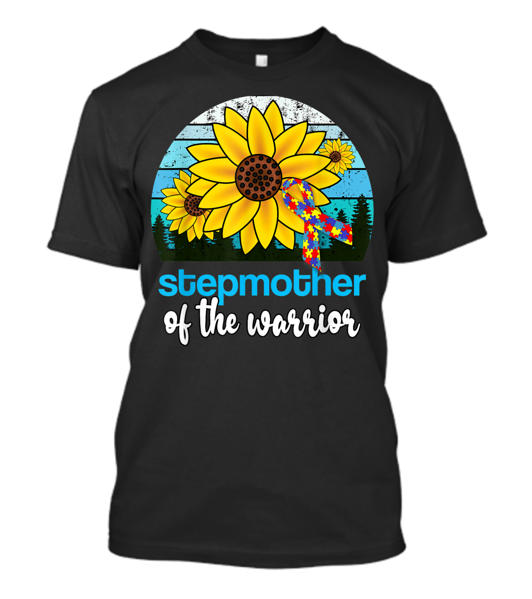 Stepmother Of The Warrior Autism Mama Sunflower Puzzle T-Shirt