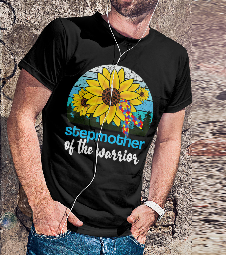 Stepmother Of The Warrior Autism Mama Sunflower Puzzle T-Shirt