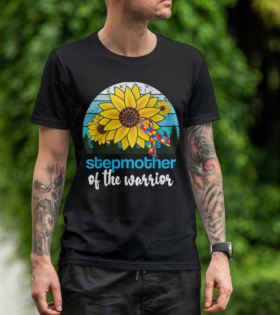 Stepmother Of The Warrior Autism Mama Sunflower Puzzle T-Shirt