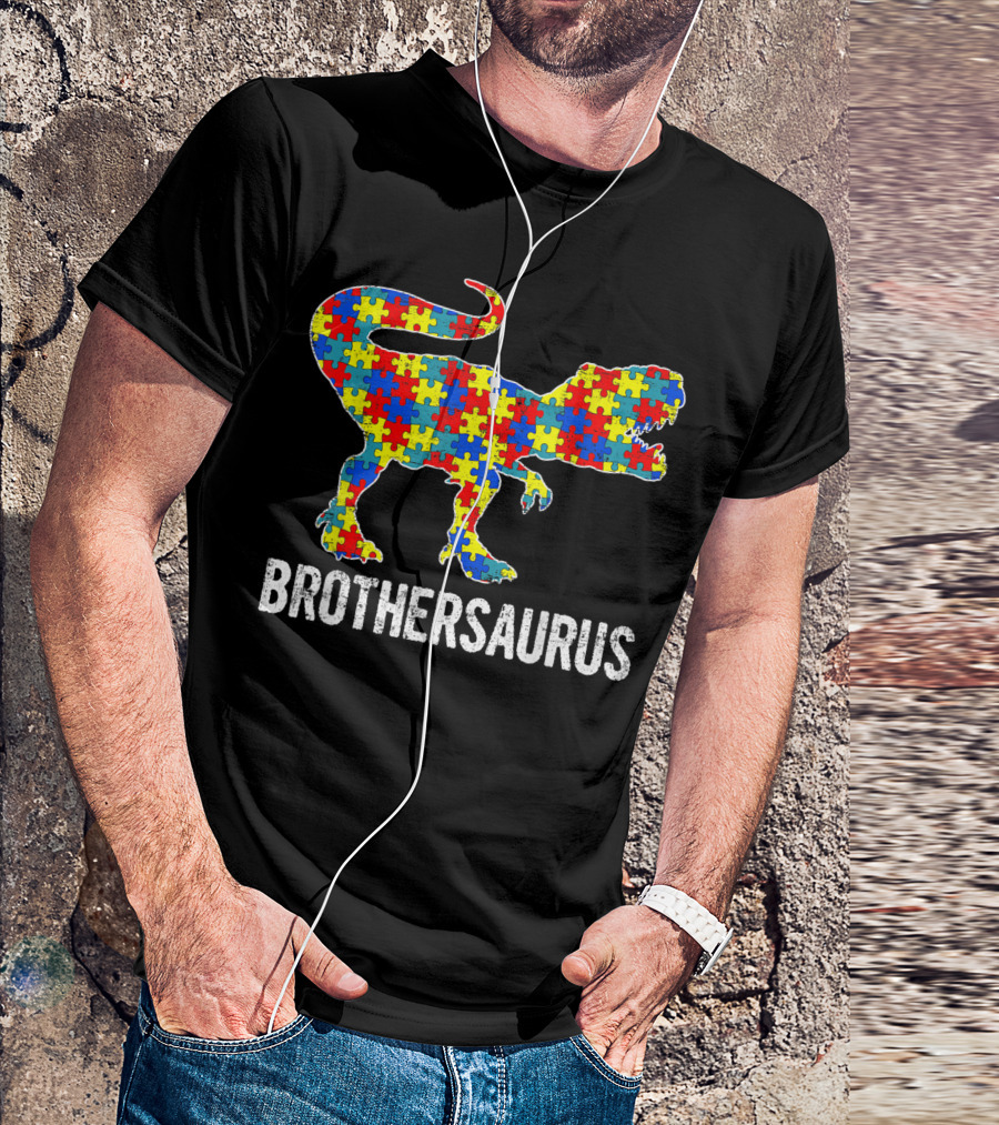 Brothersaurus Dinosaur Autism Awareness Puzzle T-Shirt