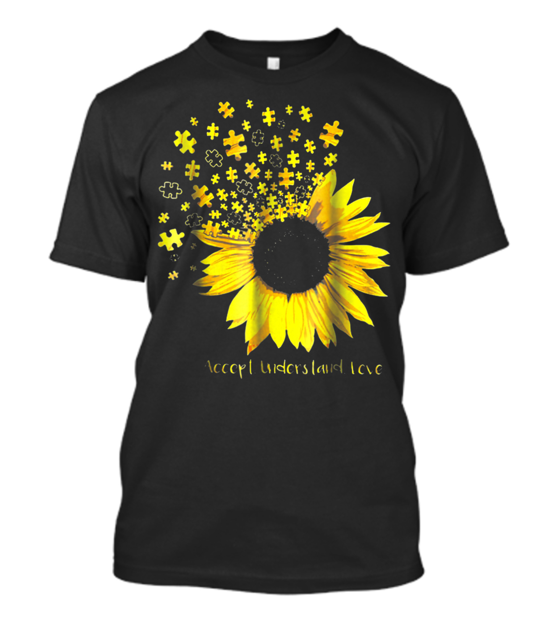 Sunflower Accept Understand Love Autism Awareness Puzzle Pieces Hb T-Shirt