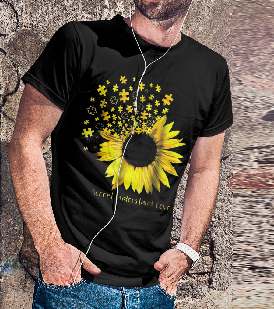 Sunflower Accept Understand Love Autism Awareness Puzzle Pieces Hb T-Shirt