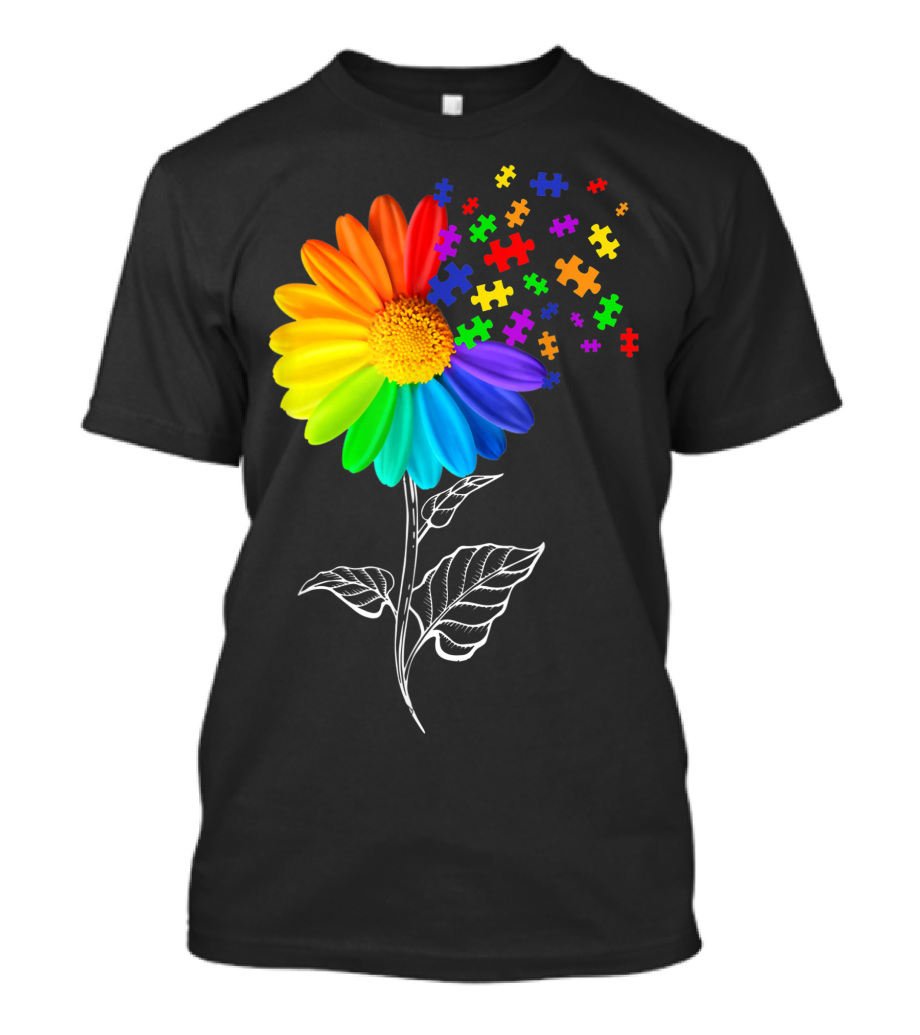 Sunflower Autism Awareness Rainbow Puzzle Pieces T-Shirt