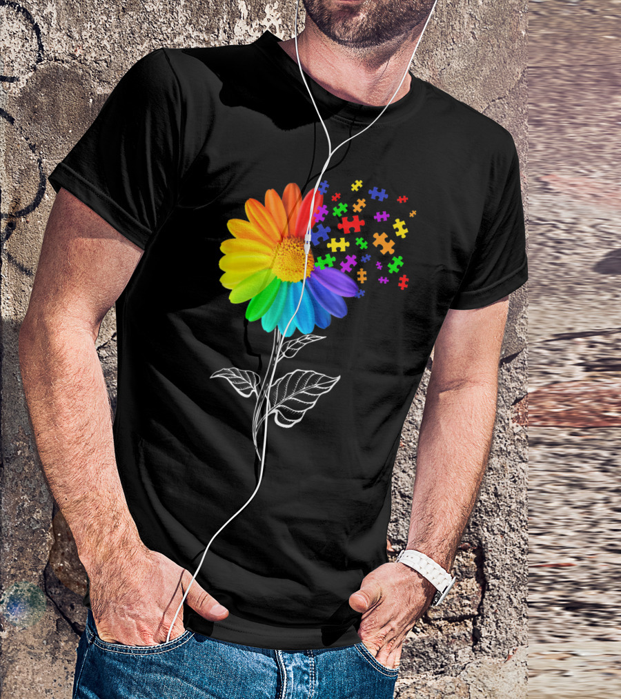 Sunflower Autism Awareness Rainbow Puzzle Pieces T-Shirt