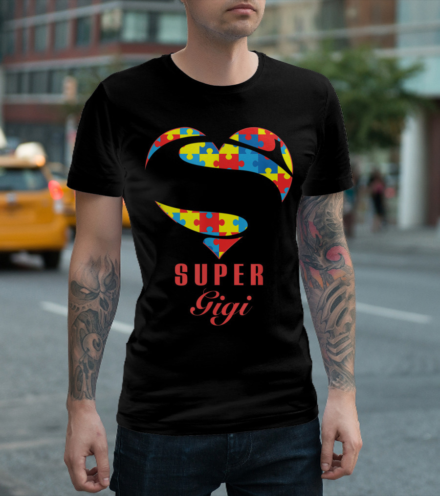 Super Gigi Autism Heart Puzzle Awareness T-Shirt
