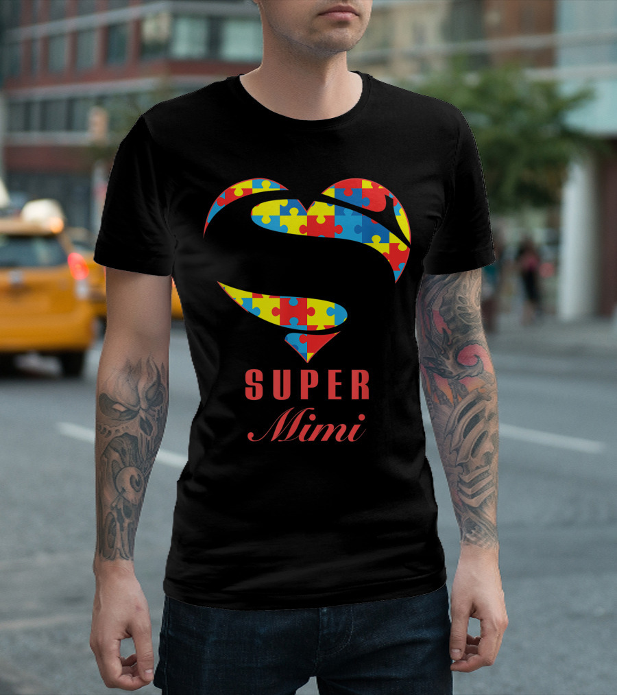 Super Mimi Autism Heart Puzzle Awareness T-Shirt