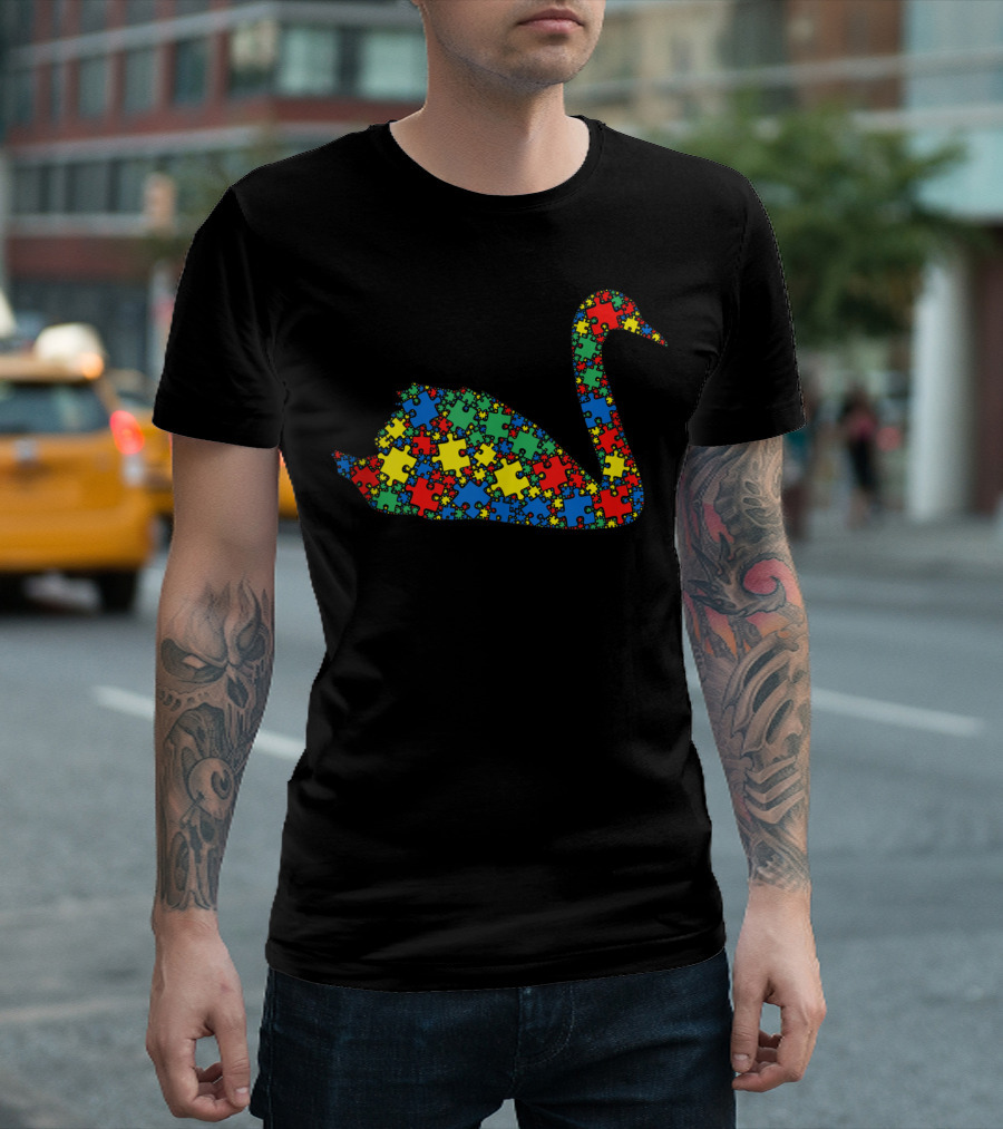 Swan Autism Puzzle Pattern Men Kids Autism Awareness T-Shirt