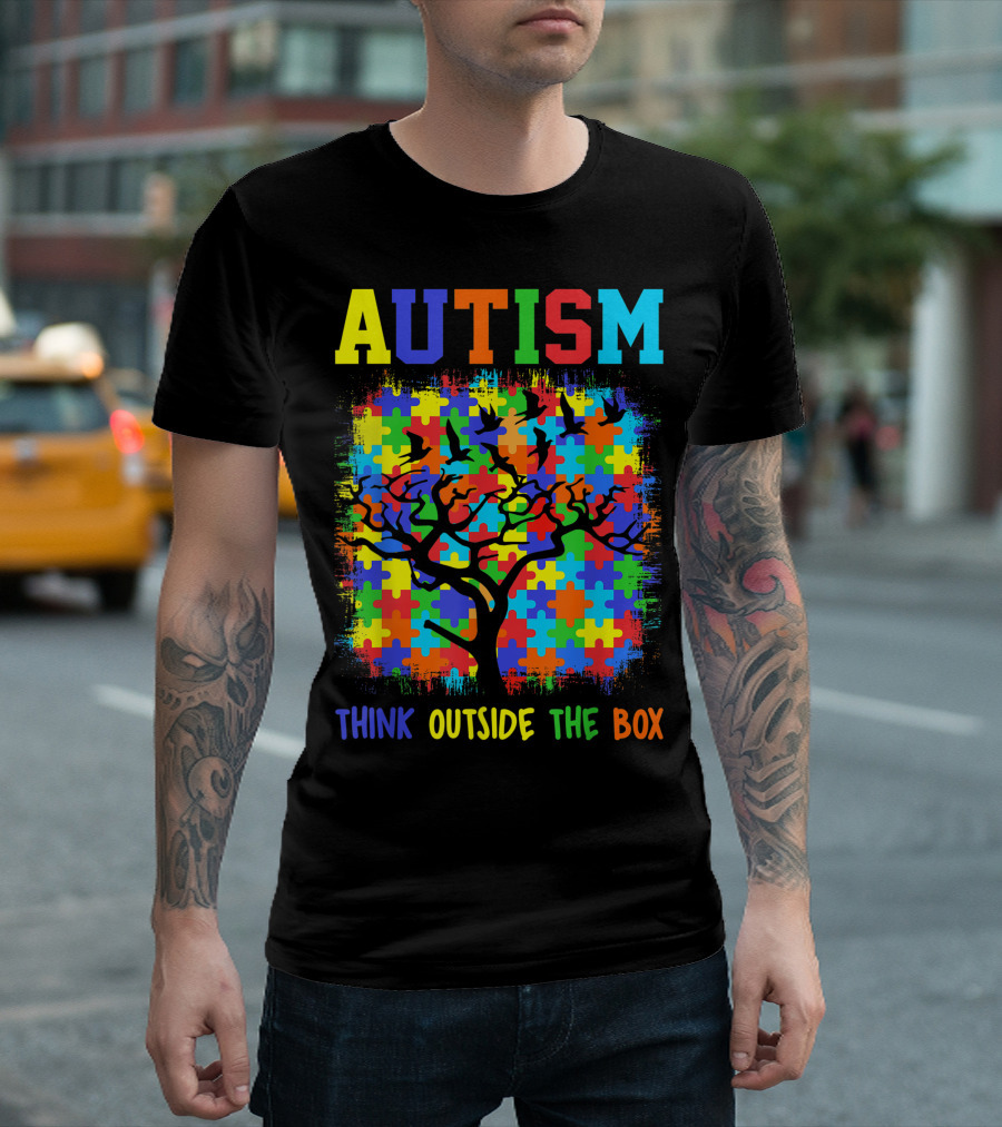 Autism Puzzle Tree Think Outside The Box T-Shirt
