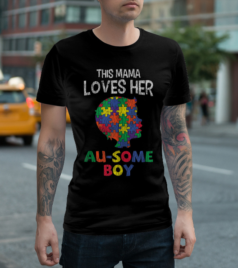 This Mama Loves Her Au-Some Boy Autism Awareness Puzzle T-Shirt