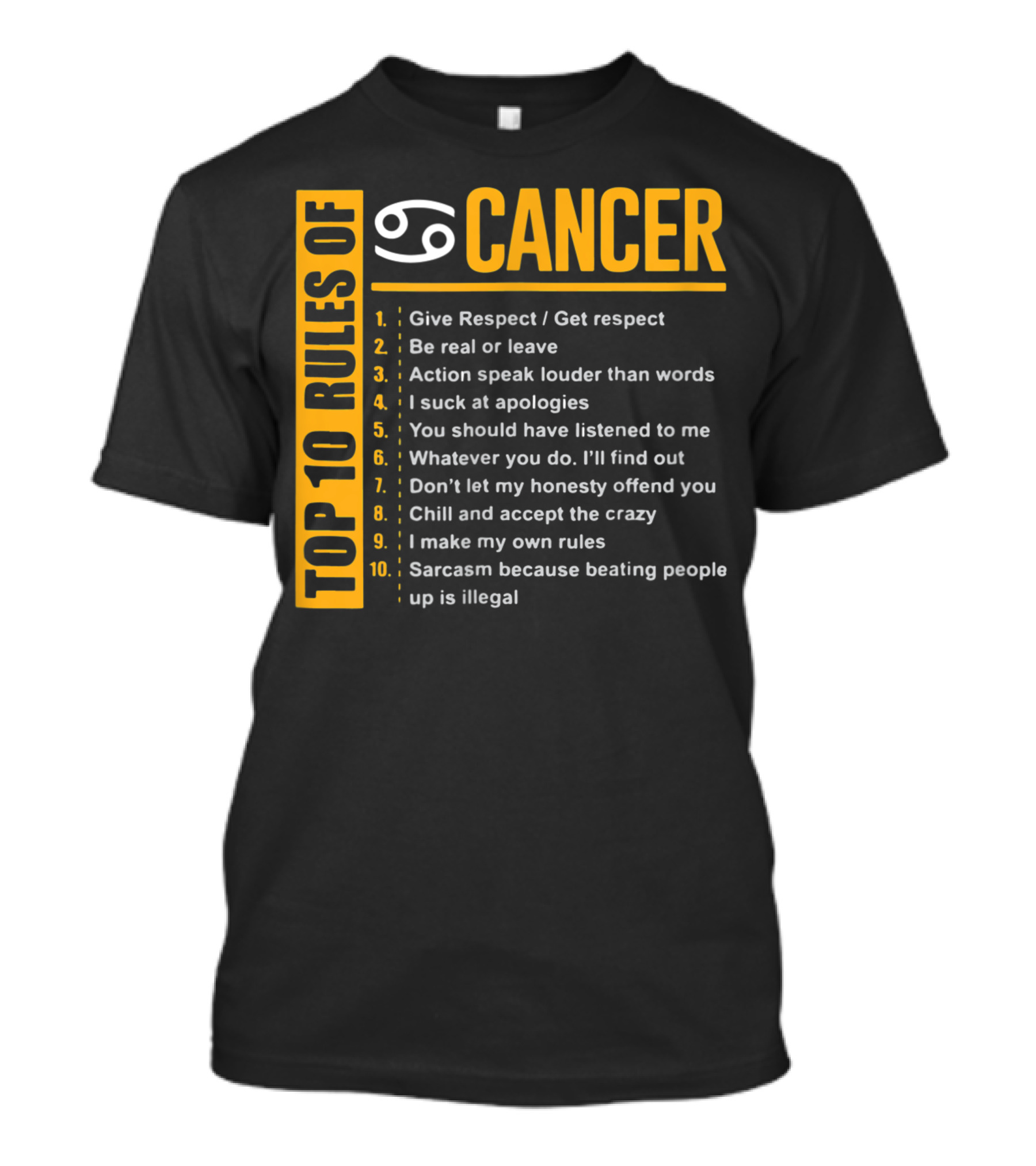 Top 10 Rules Of Cancer Zodiac Birthday Respect Honesty Sarcasm List T-Shirt
