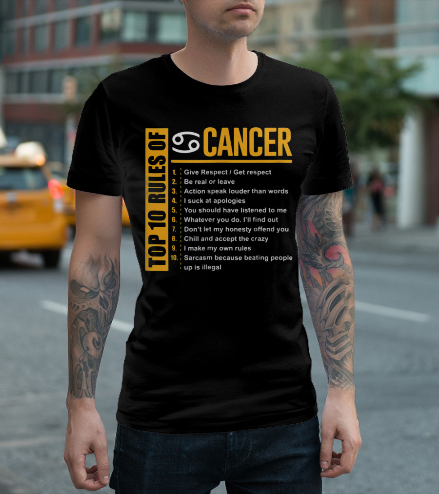 Top 10 Rules Of Cancer Zodiac Birthday Respect Honesty Sarcasm List T-Shirt