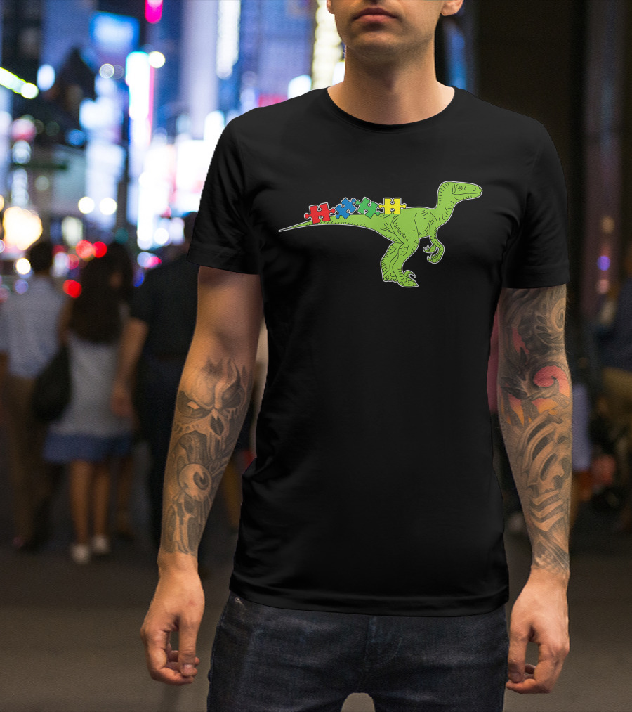 T Rex Dinosaur With Autism Awareness Puzzle Pieces For Cute Baby Toddlers T-Shirt
