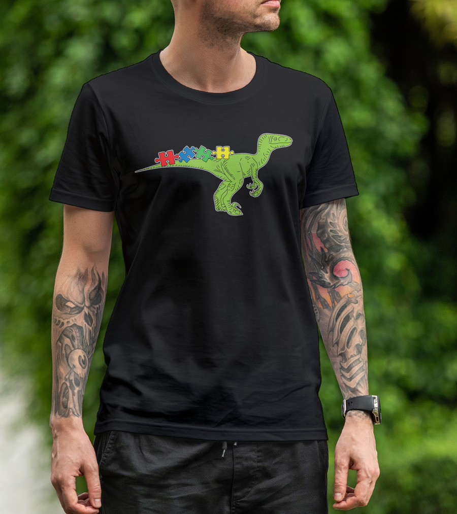 T Rex Dinosaur With Autism Awareness Puzzle Pieces For Cute Baby Toddlers T-Shirt