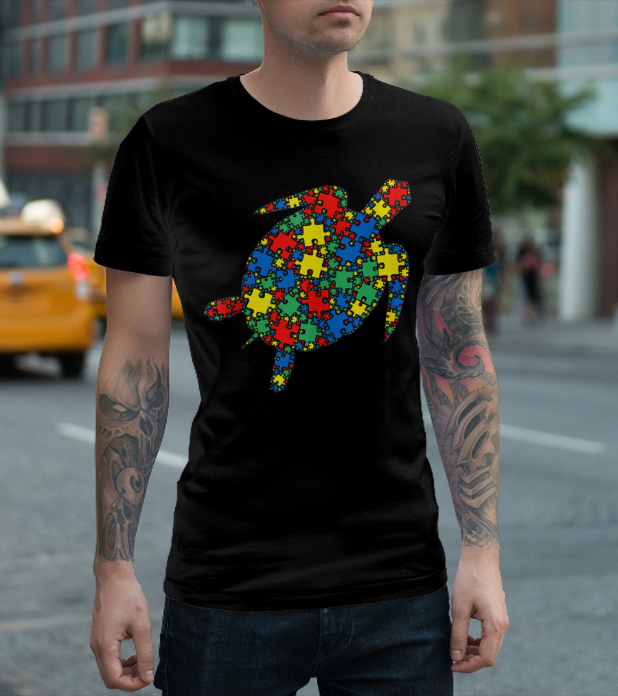 Turtle Autism Puzzle Multicolor Men Kids Autism Awareness T-Shirt