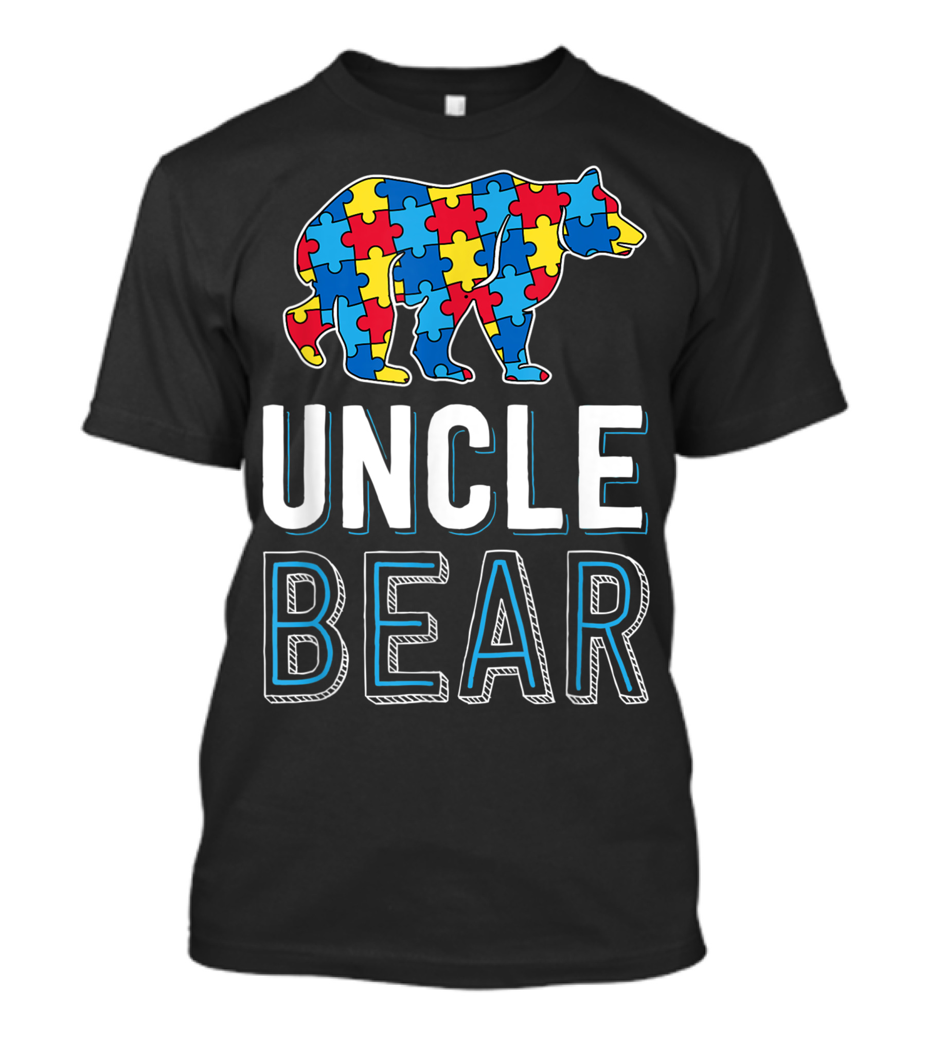 Uncle Bear Puzzle Piece Autism Awareness Family Day T-Shirt