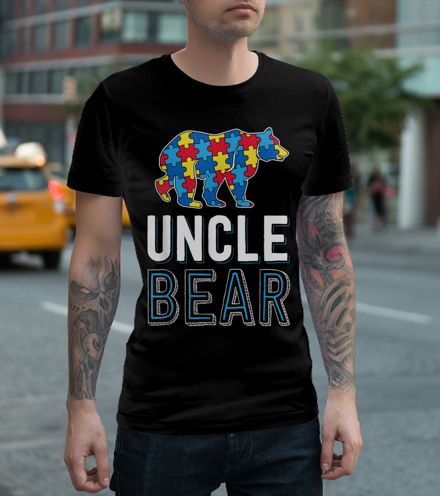 Uncle Bear Puzzle Piece Autism Awareness Family Day T-Shirt