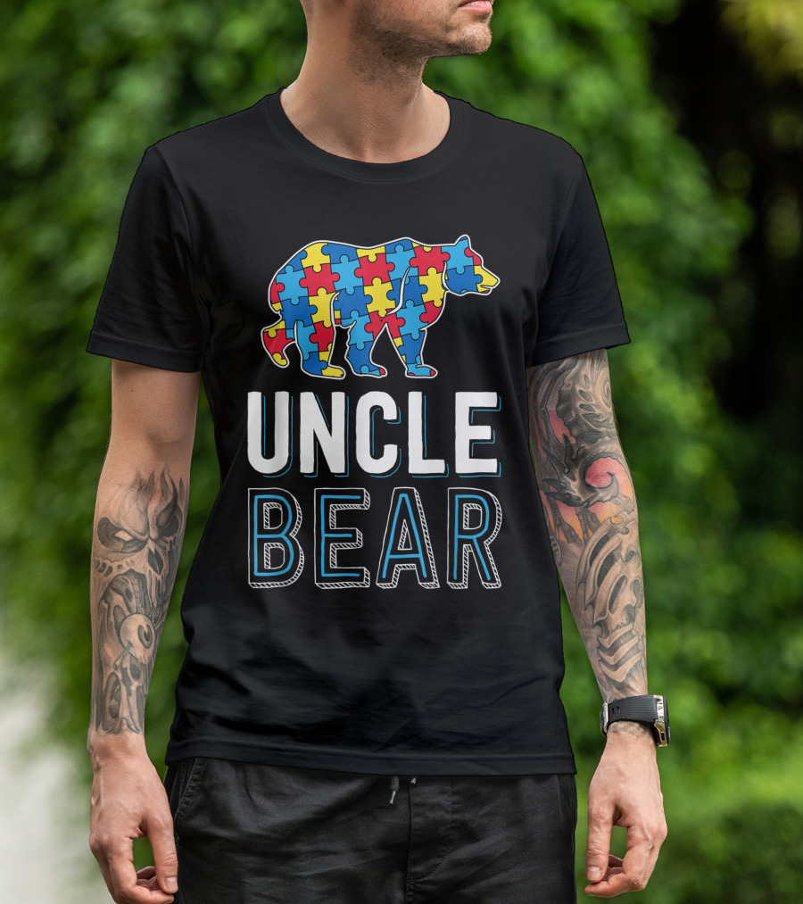 Uncle Bear Puzzle Piece Autism Awareness Family Day T-Shirt