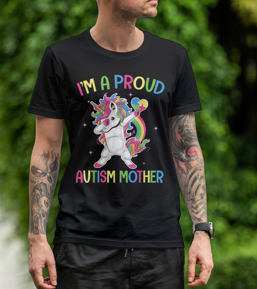 I'm A Proud Autism Mother Unicorn Dabbing Puzzles Heart T-Shirt