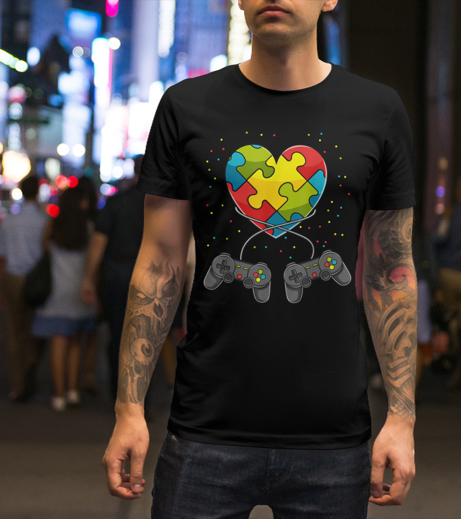 Puzzle Heart Game Controllers Autism Awareness T-Shirt
