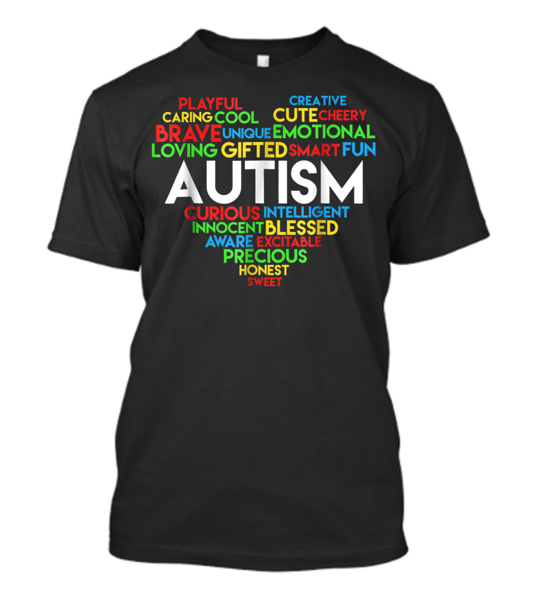 Autism Word Cloud Heart Support Playful Brave Loving Precious Awareness T-Shirt