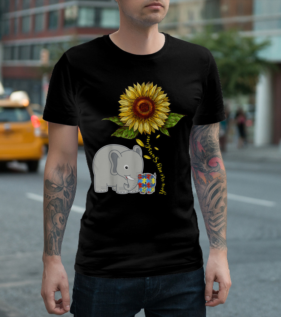 Sunflower Elephant Autism Awareness Puzzle You Are My Sunshine T-Shirt