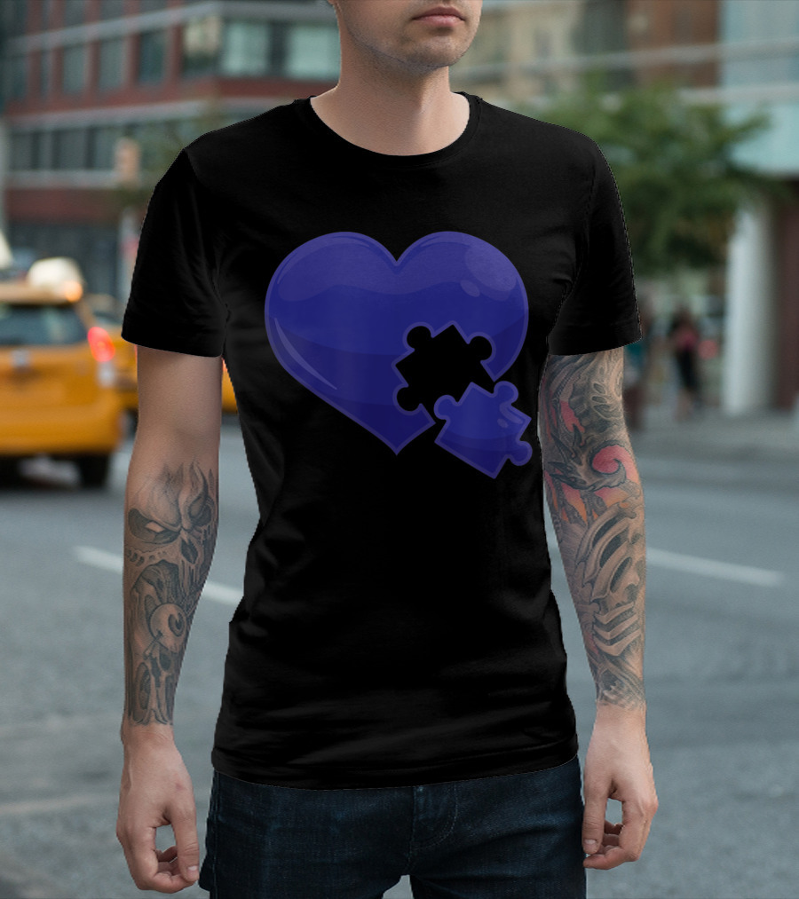 Autism Awareness Blue Heart Puzzle T-Shirt
