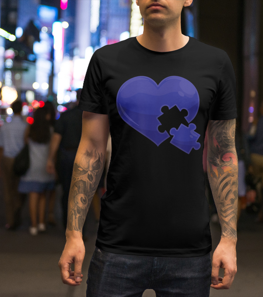 Autism Awareness Blue Heart Puzzle T-Shirt