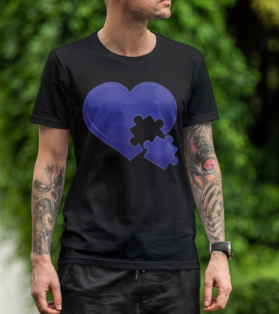 Autism Awareness Blue Heart Puzzle T-Shirt