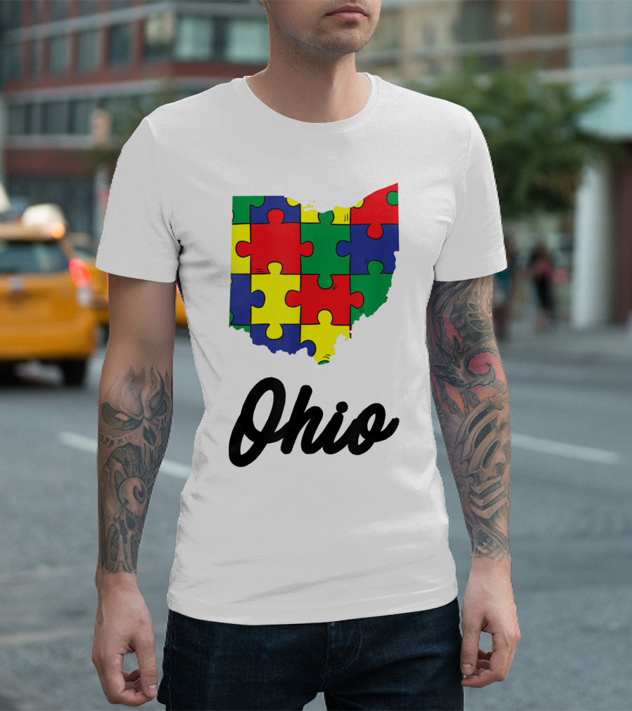 Ohio Autism Awareness Puzzle Pieces T-Shirt