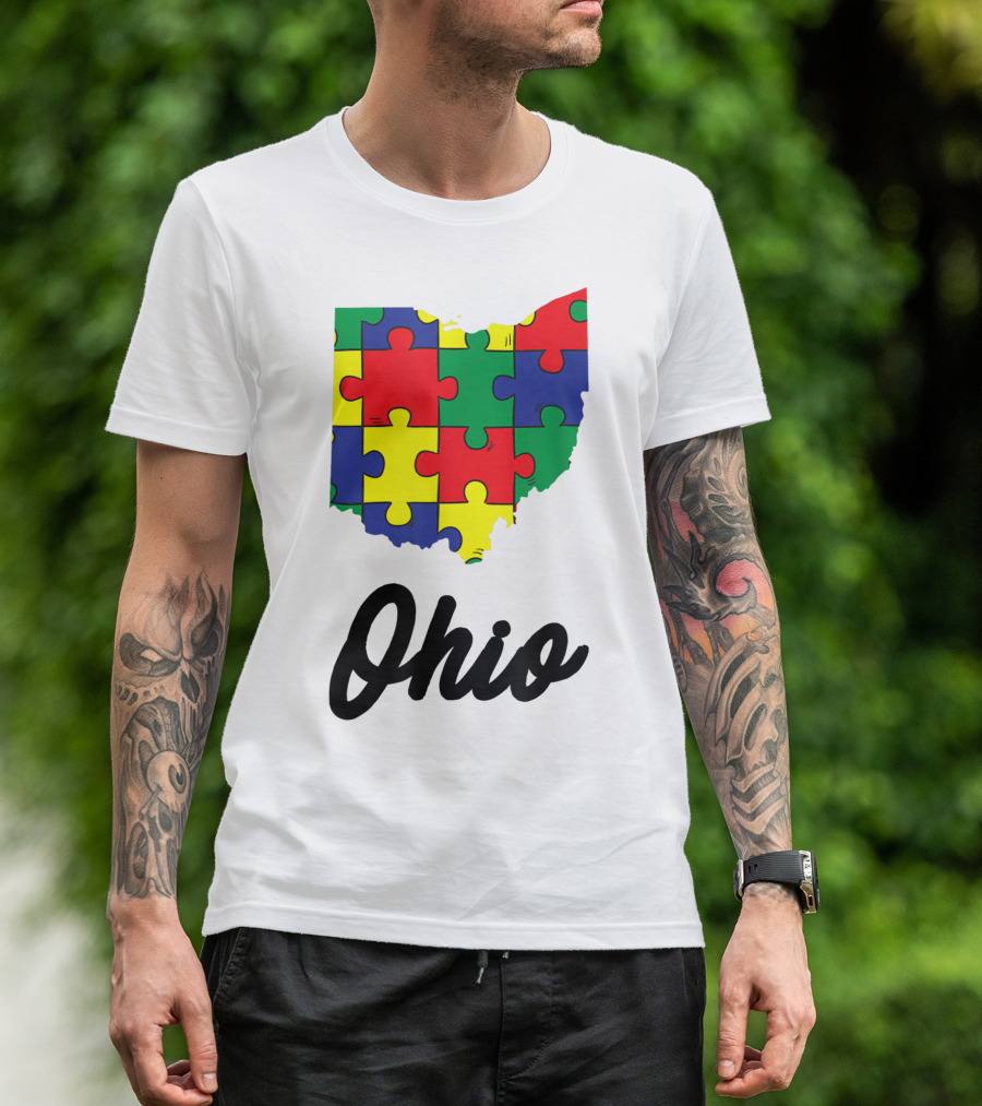 Ohio Autism Awareness Puzzle Pieces T-Shirt