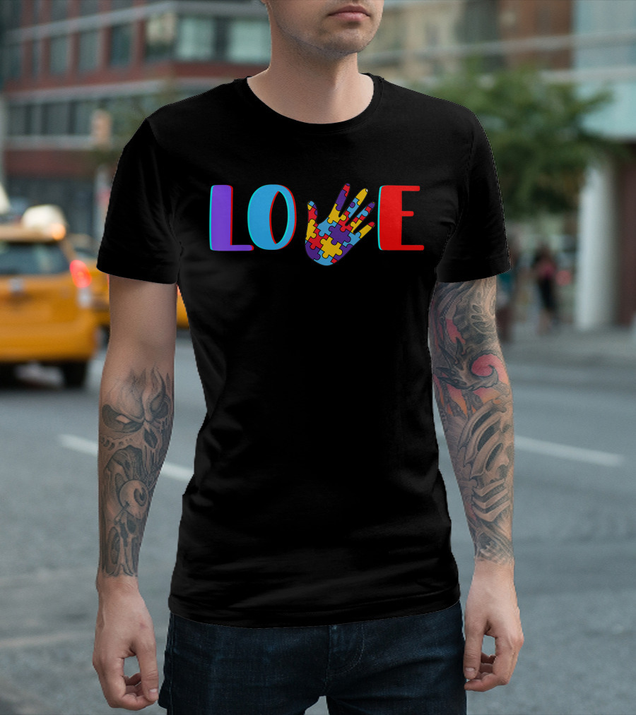 Autism Awareness Love Puzzle Hand Child Man Women Teacher T-Shirt