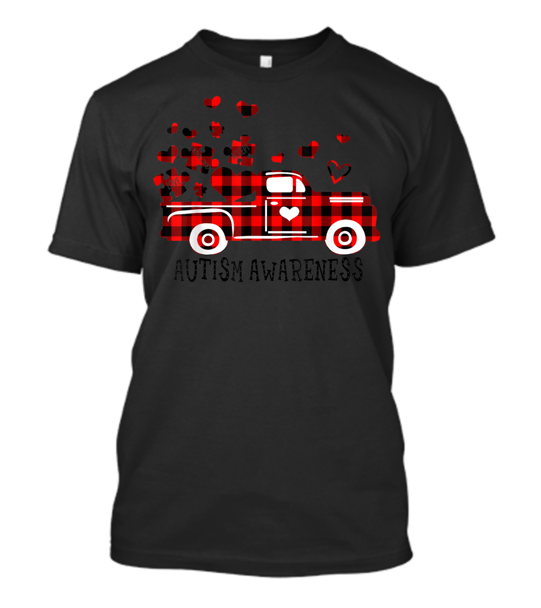 Autism Awareness Love Hearts Plaid Truck Valentine T-Shirt