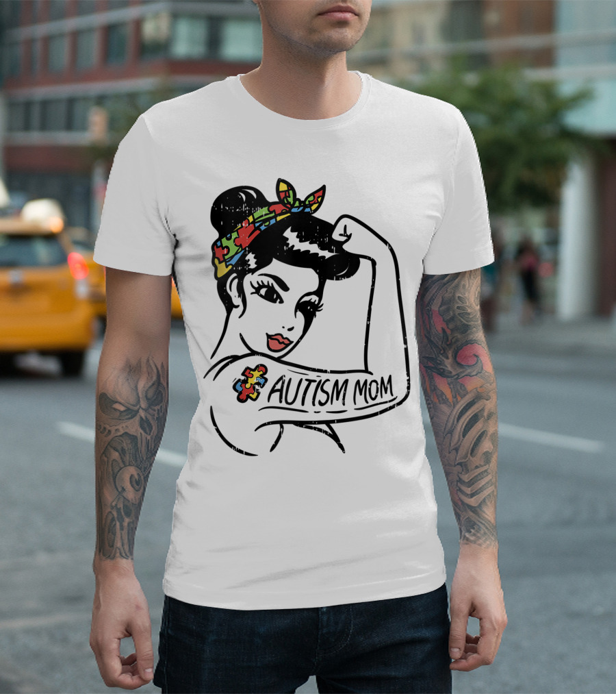 Autism Awareness Unbreakable Mom With Puzzle Headband And Tattoo T-Shirt