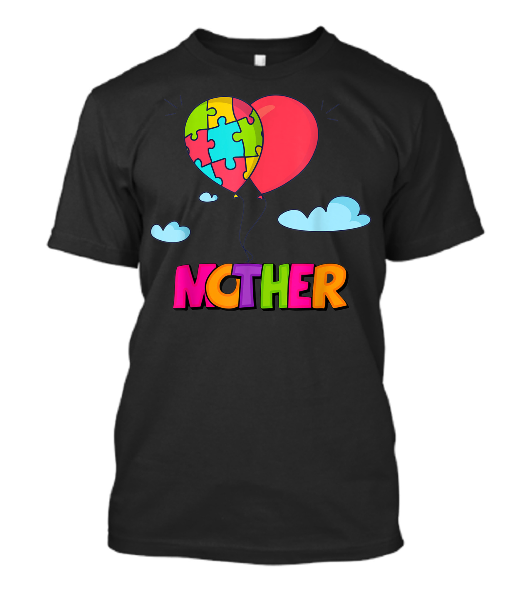 Autism Awareness Mother Heart Puzzle Balloon Clouds T-Shirt