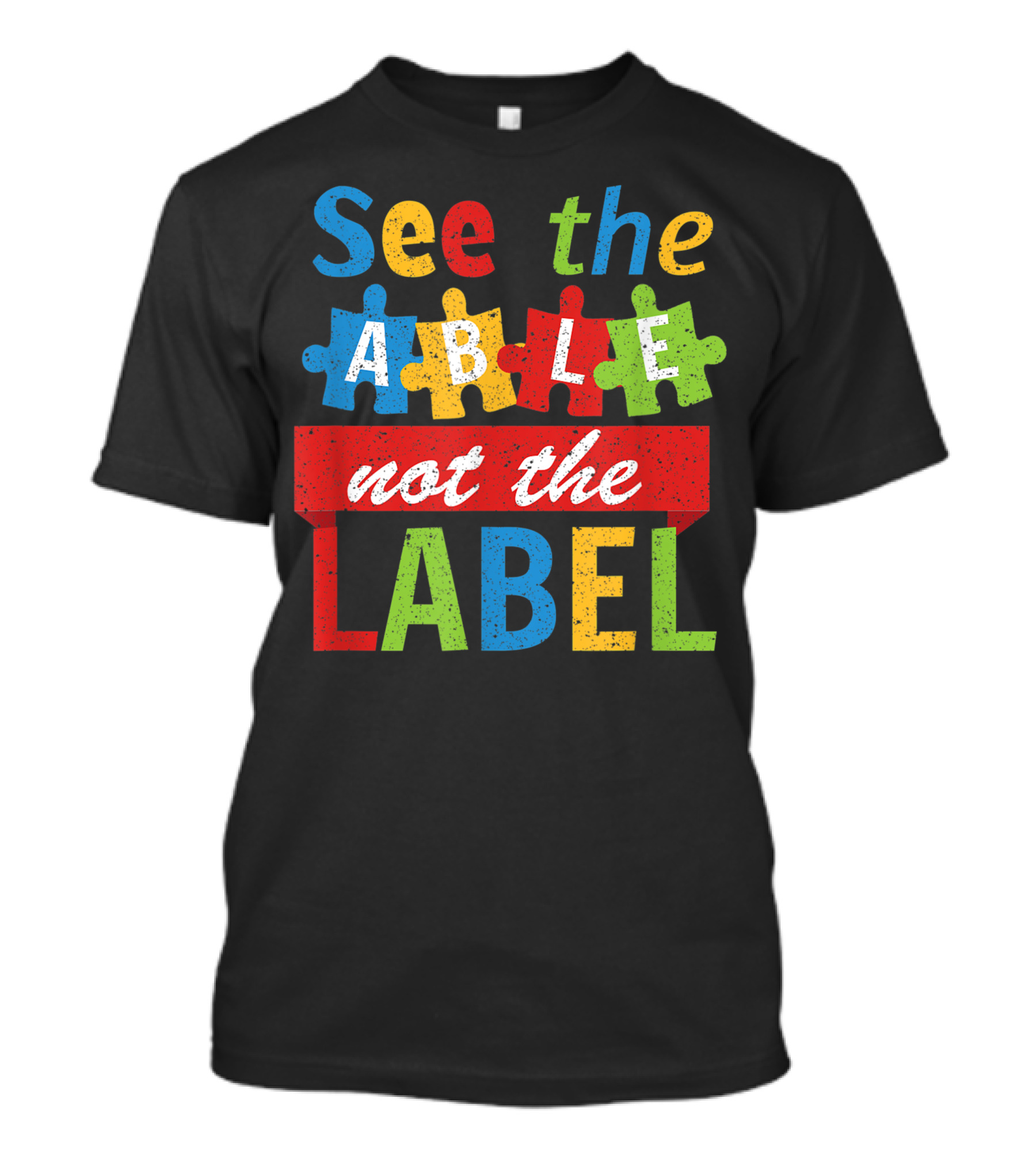 See The Able Not The Label Autism Awareness Vintage Puzzle Piece T-Shirt