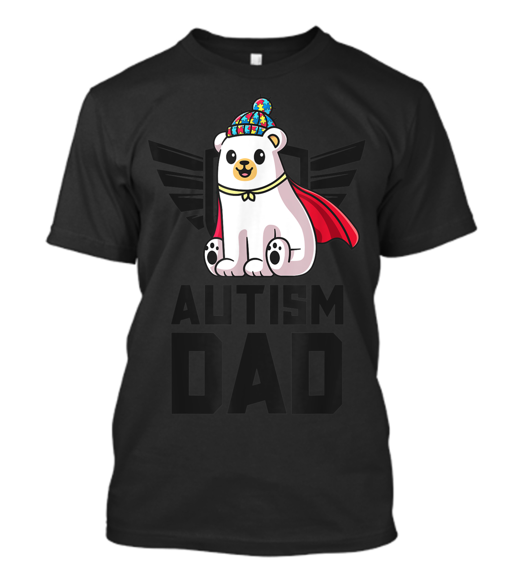Autism Dad Polar Bear Puzzle Hat Cape Autism Awareness T-Shirt