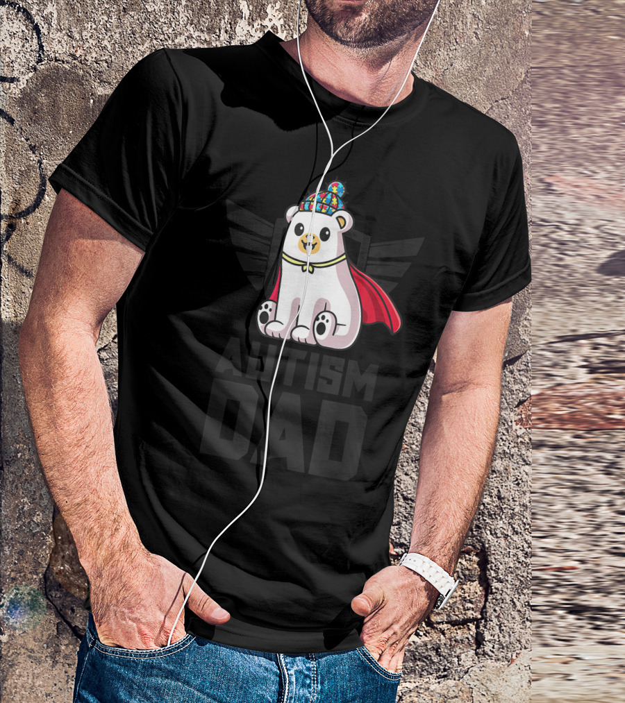 Autism Dad Polar Bear Puzzle Hat Cape Autism Awareness T-Shirt