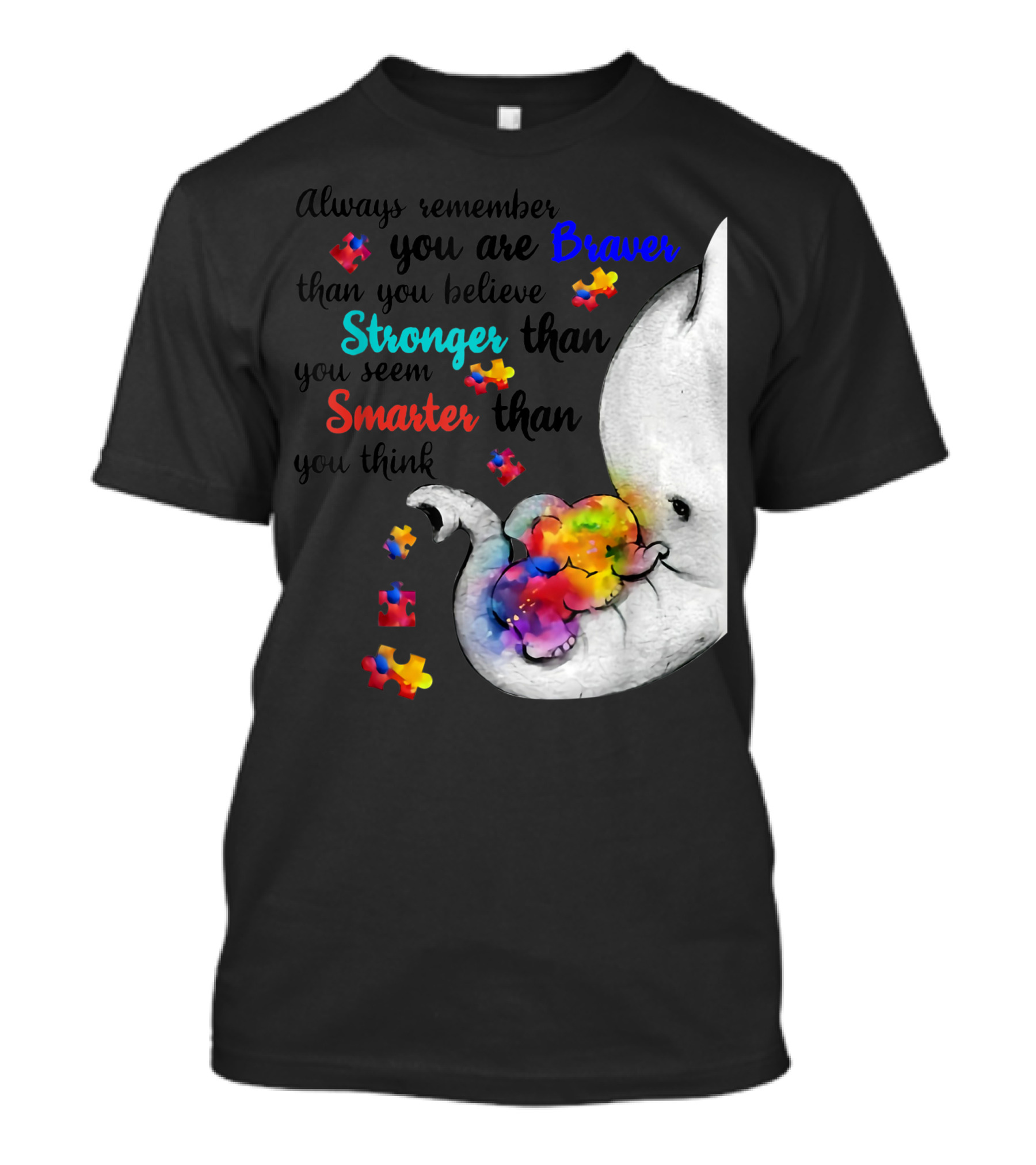Always Remember You Are Braver Stronger Smarter Than You Believe Autism Elephant Puzzle T-Shirt