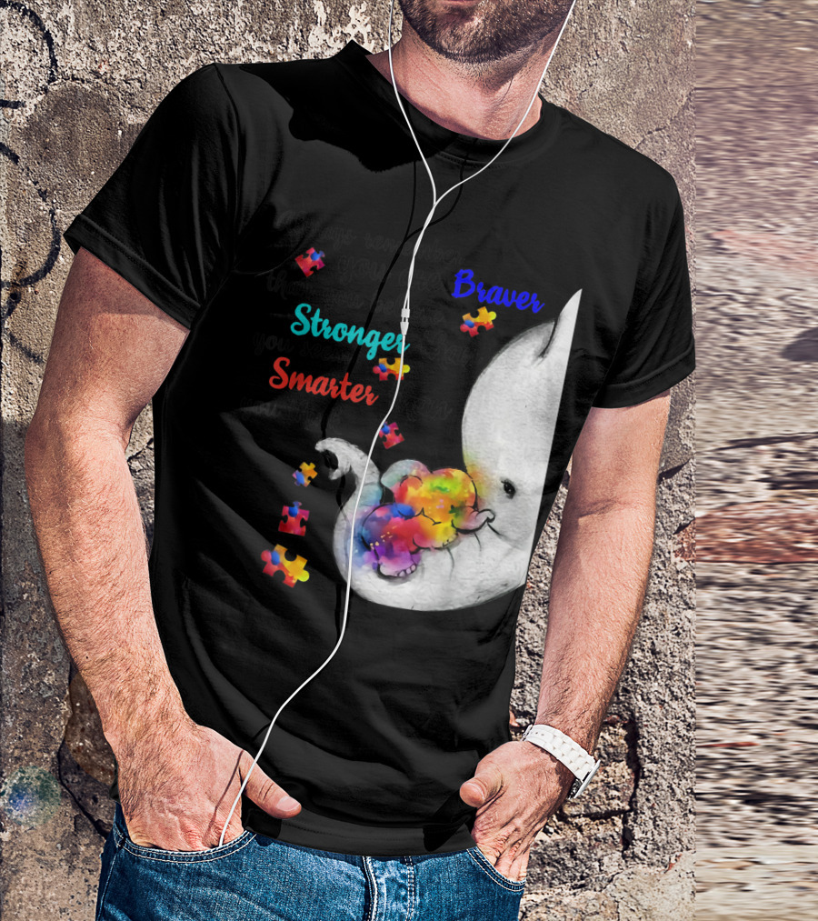Always Remember You Are Braver Stronger Smarter Than You Believe Autism Elephant Puzzle T-Shirt