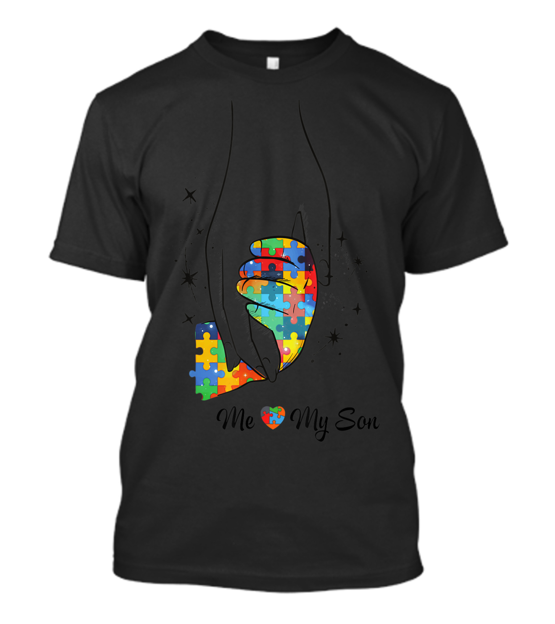 Autism Heart Hand In Hand Me My Son Puzzle Piece T-Shirt