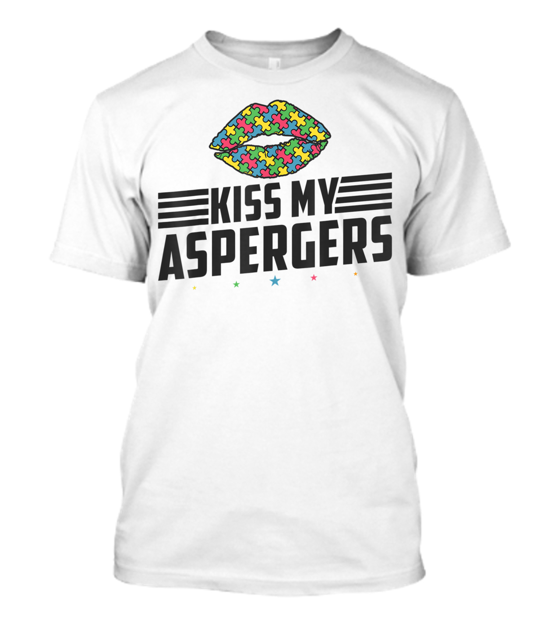 Kiss My Aspergers Puzzle Piece Heart Autism Lips T-Shirt